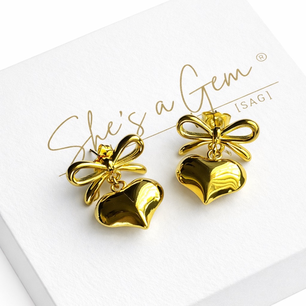 Gold Filled Bow Heart Earrings